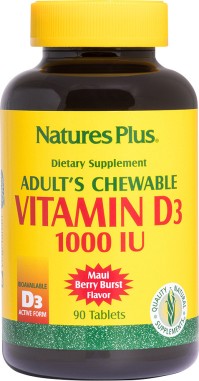 Natures Plus Adults Chewable Vitamin D3 1000 I.U. Συμπλήρωμα Διατροφής Βιταμίνης D3 90 ταμπλέτες