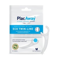 PlacAway Eco Twin-Line Flossers Οδοντικό Νήμα με Γεύση Μέντα και Λαβή σε Λευκό χρώμα 30τμχ