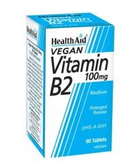 HEALTH AID Vegan Vitamin B2 100mg Συμπλήρωμα Διατροφής με Βιταμίνη B2 (Ριβοφλαβίνη) για τη Φυσιολογική Κατάσταση των Ερυθρών Αιμοσφαιρίων, του Δέρματος & της Όρασης, Συβάλλει στην Παραγωγή Ενέργειας & στο Μεταβολισμό του Σιδήρου 60 Ταμπλέτες