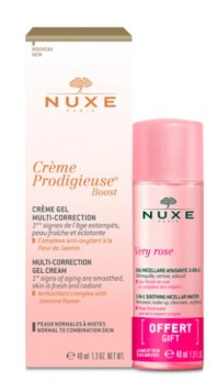 Nuxe Πακέτο με Prodigieuse Boost Day Multi Correction Gel Cream Κρέμα Πολλαπλής Δράσης, 40ml & Very Rose 3-in-1 Soothing Micellar Water Νερό Καθαρισμού, 40ml, 1σετ