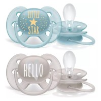 Philips Avent Ορθοδοντικές Πιπίλες Σιλικόνης για 6-18 μηνών με Θήκη Hello Little Star Μπλε - Γκρι 2τμχ