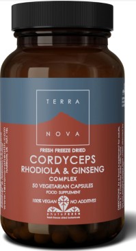 TerraNovaCordyceps, Rhodiola & Ginseng Συμπλήρωμα Διατροφής με Ροδιόλα & Τζίνσενγκ για Πνευματική και Σωματική Κόπωση, 50caps