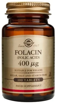 Solgar Folacin (Folic Acid) 400μg Συμπλήρωμα Διατροφής Φυλλικού Οξέος, 100 Ταμπλέτες