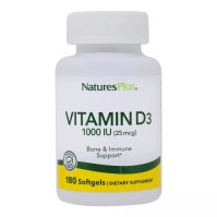 Natures Plus Vit D3 1000 IU Βιταμίνη D Για Την Καλή Λειτουργία Του Νευρικού Συστήματος 180 μαλακές κάψουλες