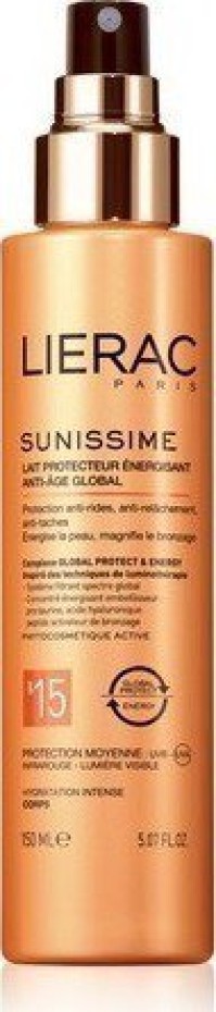 Lierac Sunissime Lait protecteur énergisant Anti-âge global SPF15 Aντηλιακό Γαλάκτωμα Spray Προστασίας Σώματος Ολικής Αντιγήρανσης 150ml