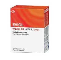 Eviol Vitamin D3 4000iu Συμπλήρωμα Διατροφής για τη Φυσιολογική Λειτουργία των Οστών των Δοντιών και των Μυών 100mg, 60 Μαλακές Κάψουλες