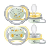 Avent Ultra Air Nighttime 18+m SCF376/01  Νυχτερινή Ορθοδοντική Πιπίλα Σιλικόνης Κίτρινο - Γκρι  2τμχ