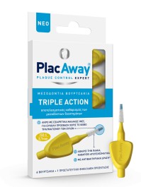 Plac Away Triple Action Μεσοδόντια Βουρτσάκια 0.7mm ISO 4, Κίτρινα, 6τεμ