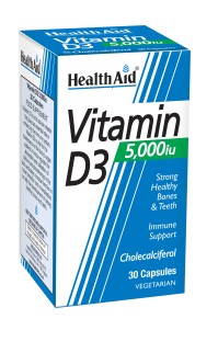 Health Aid Vitamin D3 5000i.u Συμπλήρωμα Διατροφής για την Κάλυψη των Αναγκών σε Βιταμίνη D 30 Φυτικές Κάψουλες