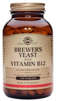 SOLGAR Brewers Yeast with Vitamin B12 Συμπλήρωμα Διατροφής με Μαγιά Μπύρας & Βιταμίνη B12 για την Καλή Υγεία του Ανοσοποιητικού & Νευρικού Συστήματος, Συμβάλλει στην Τόνωση του Οργανισμού & Μειώνει την Αίσθηση Κόπωσης 250 Ταμπλέτες
