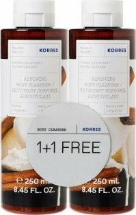 Korres 1+1 Πακέτο Προσφοράς Renewing Body Cleanser Vanilla Cinnamon Αφρόλουτρο Gel Βανίλια Κανέλα, 2x250ml