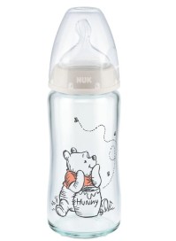 Nuk Γυάλινο Μπιμπερό First Choice Plus Disney Γκρι Winnie Κατά των Κολικών με Θηλή Σιλικόνης 240ml (102.120.54.)