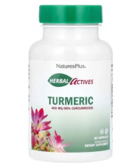 Natures Plus Turmeric 400mg - Συμπλήρωμα διατροφής με εκχύλισμα του φυτού Turmeric που είναι πλούσιο σε κουρκουμίνη, έχει αναλγητική και αντιφλεγμονώδη δράση 60 φυτικές κάψουλες.