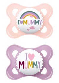 Mam Ι Love Mummy Ορθοδοντική Πιπίλα Σιλικόνης με Θηλή Skinsoft 115SG1 για 2-6 μηνών Ροζ, 2τμχ