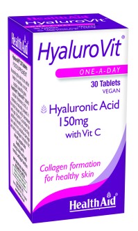 Health Aid Vegan Hyalurovit 150mg Συμπλήρωμα Διατροφής με Υαλουρονικό Οξύ & Βιταμίνη C για Ελαστικότητα Δέρματος & Χόνδρων 30 Ταμπλέτες