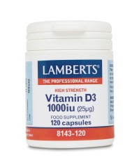 Lamberts - Vitamin D3 1000iu (25mg) Υγεία Οστών Δοντιών Μυών Ανοσοποιητικού Συστήματος + για Χορτοφάγους - 120caps
