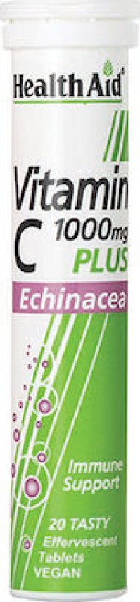 Health Aid Vitamin C Plus Echinacea Βιταμίνη για Τόνωση Ανοσοποιητικού Και Ενέργεια 1000mg Λεμόνι 20 αναβράζοντα δισκία
