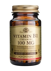 Solgar Vitamin Β1 100mg, Συμπλήρωμα Διατροφής Βιταμίνη Β1 (Θειαμίνη) που Συμβάλει στην Καλή Υγεία Νευρικού Συστήματος, των Μυών & της Καρδιάς, 100veg.caps