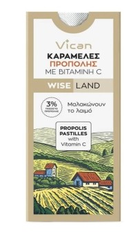 Vican Wise Land Propolis Καραμέλες Πρόπολης με Βιταμίνη C για τον Πονόλαιμο - Χωρίς Ζάχαρη, 10 τεμάχια