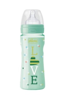 Chicco Well Being Bottle 4m+ Πλαστικό Μπιμπερό κατά των Κολικών με Θηλή Σιλικόνης Σαν της Μαμάς, Πράσινο Χρώμα, 330ml [20635-33]
