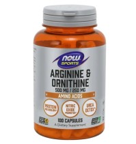 Now Foods Arginine & Ornithine 500mg / 250mg Συμπλήρωμα Διατροφής που Συνδυάζει δύο Αμινοξέα για Παραγωγή Ενέργειας 100caps