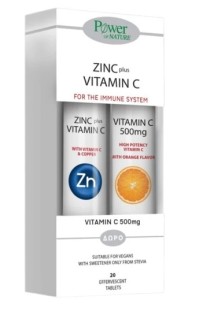 Power Of Nature Zinc & Vitamin C Stevia 20 αναβράζοντα δισκία & Vitamin C 500mg 20 αναβράζοντα δισκία πορτοκάλι