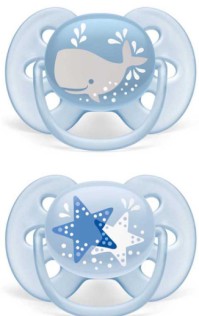 Philips Avent Ορθοδοντικές Πιπίλες Σιλικόνης για 6-18 μηνών με Θήκη Νυκτός Φάλαινα - Αστέρι Γαλάζιo 2τμχ