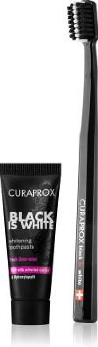 Curaprox Black is White Pack με Οδοντόβουρτσα Black is White, 1 τεμάχιο & Λευκαντική Οδοντόκρεμα 10ml