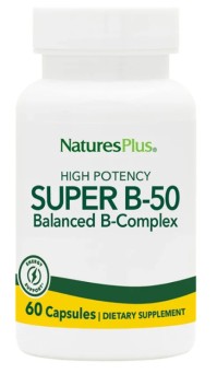 Natures Plus Super B-50 Balanced B-Complex- Σύμπλεγμα Βιταμινών Β, Υγιές Νευρικό Σύστημα 60caps