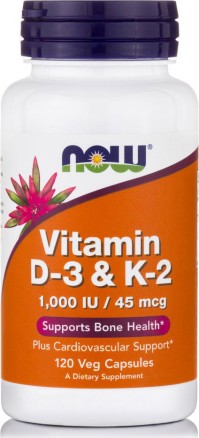 Now Foods Vitamin D-3 & K-2 1000 IU/45mcg Συμπλήρωμα Διατροφής Για Την Ανάπτυξη - Συντήρηση Των Οστών 120 Κάψουλες