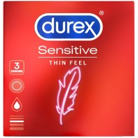 Durex Sensitive Thin Condoms Προφυλακτικά Λεπτά 3 Τεμ