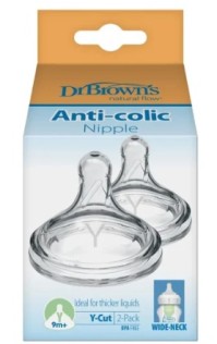 Dr.Browns Natural Flow Options+ Θηλή Γρήγορης Ροής Από Διάφανη Σιλικόνη Με Φαρδύ Λαιμό, Y-Cut  9m+ 2Τμχ.