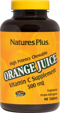 Natures Plus Vitamin C Orange Juice 500mg - Βιταμίνη C, Ενίσχυση του Ανοσοποιητικού 90chew.tabs