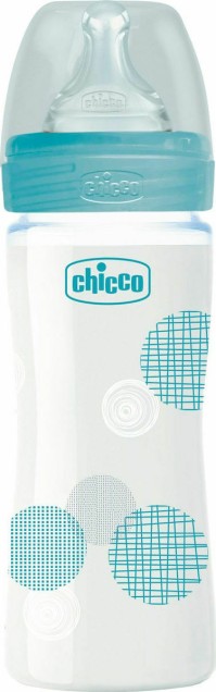 Chicco Γυάλινο Μπιμπερό Well Being Κατά των Κολικών με Θηλή Σιλικόνης 240ml για 0+ μηνών Ciel Circles