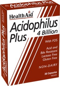 Health Aid Vegan Acidophilus Plus Συμπλήρωμα Διατροφής Προβιοτικών 4 δις με Πρεβιοτικά (FOS) για Ομαλή Λειτουργία του Εντέρου 30 Κάψουλες