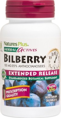 Natures Plus Herbal Actives Bilberry 100 mg Extended Release Συμπλήρωμα με Μύρτιλλο Αντιοξειδωτικής Δράσης 30 Ταμπλέτες