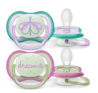 Avent Ultra Air Nighttime 0-6m SCF376/19  Νυχτερινή Ορθοδοντική Πιπίλα Σιλικόνης Ροζ 2τμχ