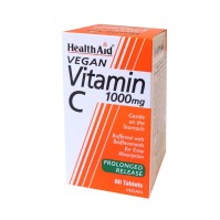 HEALTH AID Vegan Vitamin C 1000mg Βιταμίνη C σε καταπινώμενες ταμπλέτες βραδείας αποδέσμευσης.60tabs