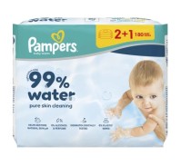 Pampers 99% Water Μωρομάντηλα με 99% Νερό 180τεμ (3x60) για Ευαίσθητο Βρεφικό Δέρμα