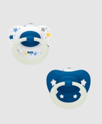 Nuk Ορθοδοντική Πιπίλα Σιλικόνης για 18-36 μηνών Signature Night με Θήκη Νυκτός, Μπλε* 2τμχ