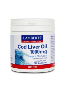 Lamberts Cod Liver Oil 1000mg - Συμπλήρωμα Διατροφής Λιπαρών Οξέων, 180 κάψουλες