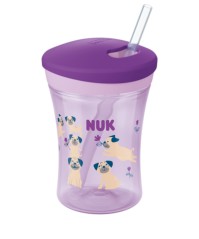 Nuk Action Cup Σκυλάκια Μωβ Εκπαιδευτικό Κύπελλο με Καλαμάκι 12+m 230ml