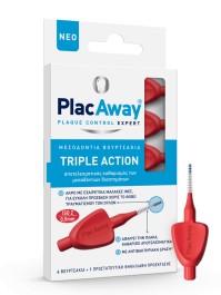 Plac Away Triple Action Μεσοδόντια Βουρτσάκια 0.5mm ISO 2, Κόκκινο, 6τεμ