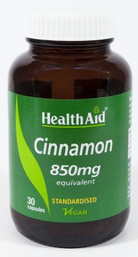 Health Aid Vegan  Cinnamon 850mg Συμπλήρωμα Διατροφής με Κανέλα για τη Διατήρηση των Φυσιολογικών Επιπέδων Γλυκόζης 30 Κάψουλες