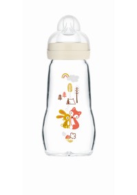 Mam Γυάλινο Μπιμπερό Feel Good Unisex 375SU με Θηλή Σιλικόνης για 2+ μηνών Μπεζ, 260ml