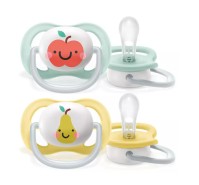 Philips Avent Ορθοδοντικές Πιπίλες Σιλικόνης για 0-6 μηνών με Θήκη Μήλο - Αχλάδι Πράσινο - Κίτρινο 2τμχ