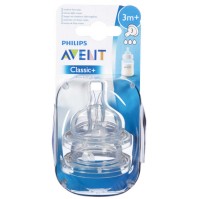 Philips AVENT SCF633/27 - Θήλες σιλικόνης Μέτριας ροής με 3 οπές, 3m+, Χωρίς BPA, Συσκευασία με 2 τεμάχια