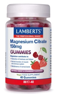 Lamberts Magnesium Citrate - 150mg Στοιχειακού Μαγνησίου ανά Ζελεδάκι με Γεύση Φράουλα&Κεράσι 40 Gummies
