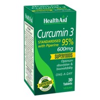 Health Aid Vegan Curcumin 3 with Piperine 600mg Συμπλήρωμα Διατροφής με Κουρκουμίνη & Πιπερίνη με Ισχυρή Αντιοξειδωτική Δράση 30 Ταμπλέτες