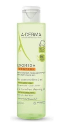 A - Derma Exomega Gel Lavant Emollient 2 en 1 Μαλακτικό Τζελ Καθαρισμού 2 σε 1 για το Ατοπικό Δέρμα, για Μαλλιά & Σώμα, 200ml
